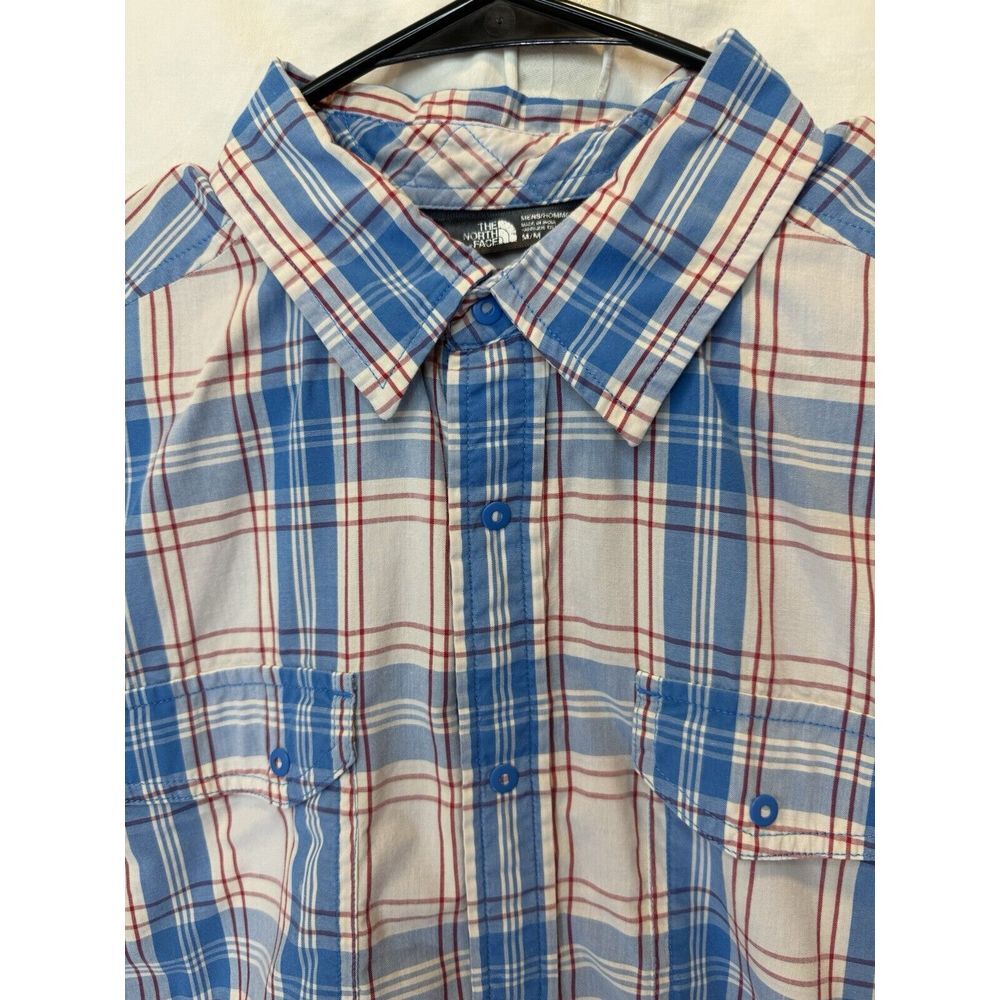 North Face‎ Shirt Adult M Red Blue White Cotton Casual Summer Button Up Men